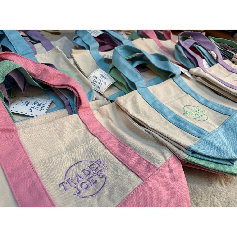 Trader Joe’s Mini Pastel Canvas Tote Bag Set Of 4 Colors Limited Edition Easter